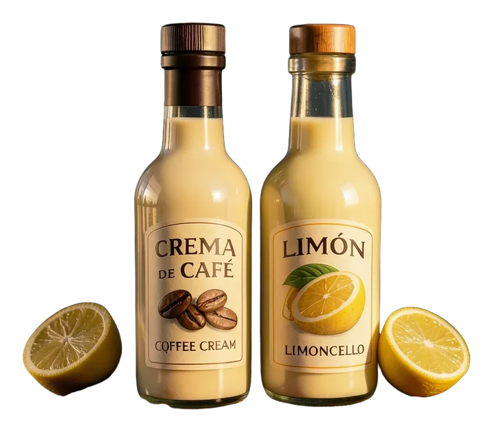 Botellas de crema de café y crema de limón de Manos Mágicas